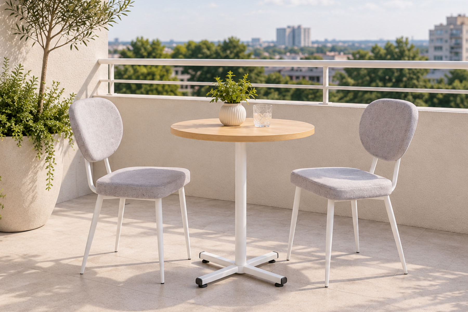 Deniz Sandalye Payas Metal Ayak Mutfak Bahçe Balkon Bistro ve Cafe Masa Takımı 70x70 Cm Açık Gri - Beyaz/Naturel