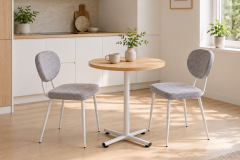 Deniz Sandalye Payas Metal Ayak Mutfak Bahçe Balkon Bistro ve Cafe Masa Takımı 70x70 Cm Açık Gri - Beyaz/Naturel