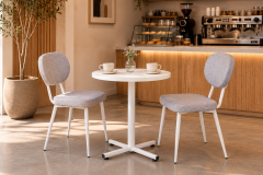 Deniz Sandalye Payas Metal Ayak Mutfak Bahçe Balkon Bistro ve Cafe Masa Takımı 70x70 Cm Açık Gri - Beyaz/Beyaz