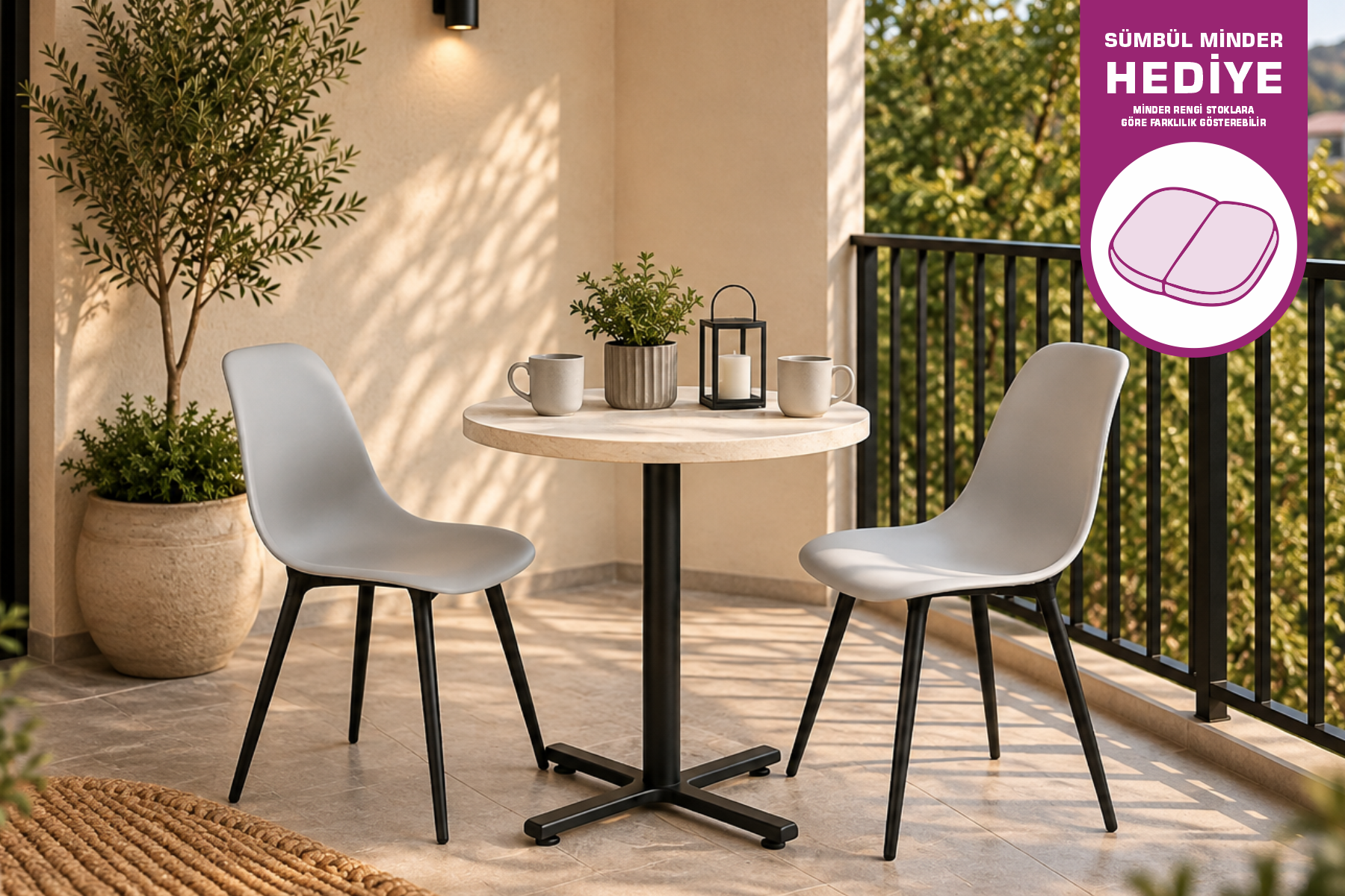Eames Sandalye Payas Metal Ayak Mutfak Bahçe Balkon Bistro ve Cafe Masa Takımı 70x70 Cm Gri - Siyah/Traverten