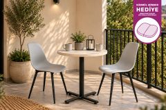 Eames Sandalye Payas Metal Ayak Mutfak Bahçe Balkon Bistro ve Cafe Masa Takımı 70x70 Cm Gri - Siyah/Traverten