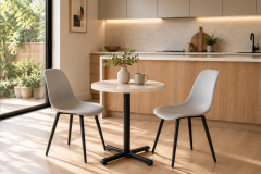 Eames Sandalye Payas Metal Ayak Mutfak Bahçe Balkon Bistro ve Cafe Masa Takımı 70x70 Cm Gri - Siyah/Traverten