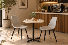 Eames Sandalye Payas Metal Ayak Mutfak Bahçe Balkon Bistro ve Cafe Masa Takımı 70x70 Cm Gri - Siyah/Traverten