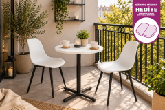 Eames Sandalye Payas Metal Ayak Mutfak Bahçe Balkon Bistro ve Cafe Masa Takımı 70x70 Cm Beyaz - Siyah/Beyaz