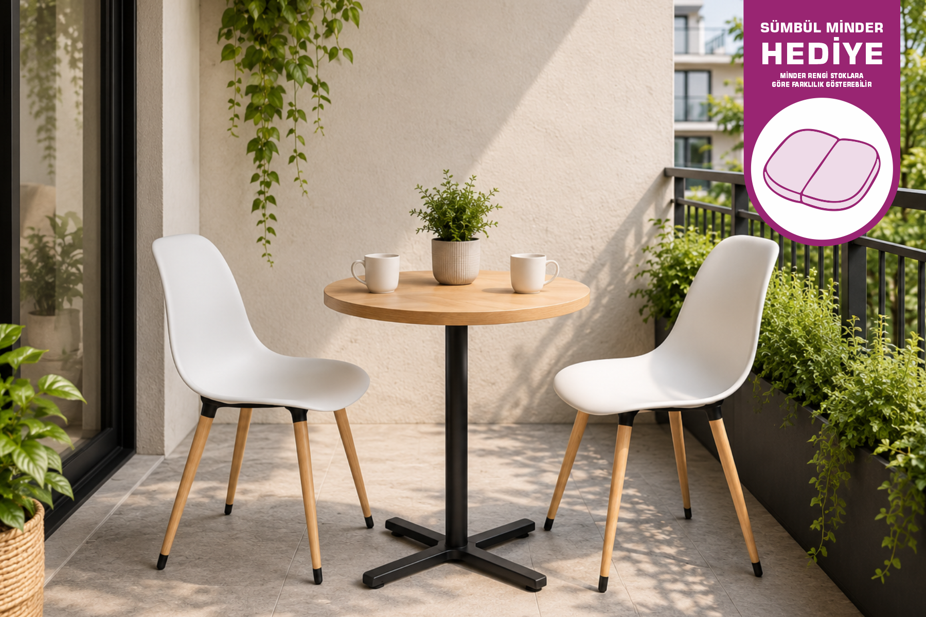 Eames Sandalye Payas Metal Ayak Mutfak Bahçe Balkon Bistro ve Cafe Masa Takımı 70x70 Cm Beyaz - Siyah/Naturel