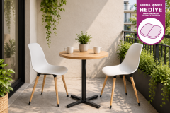 Eames Sandalye Payas Metal Ayak Mutfak Bahçe Balkon Bistro ve Cafe Masa Takımı 70x70 Cm Beyaz - Siyah/Naturel