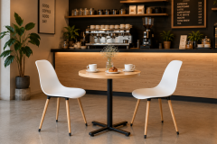 Eames Sandalye Payas Metal Ayak Mutfak Bahçe Balkon Bistro ve Cafe Masa Takımı 70x70 Cm Beyaz - Siyah/Naturel