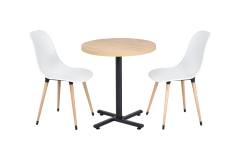Eames Sandalye Payas Metal Ayak Mutfak Bahçe Balkon Bistro ve Cafe Masa Takımı 70x70 Cm Beyaz - Siyah/Naturel