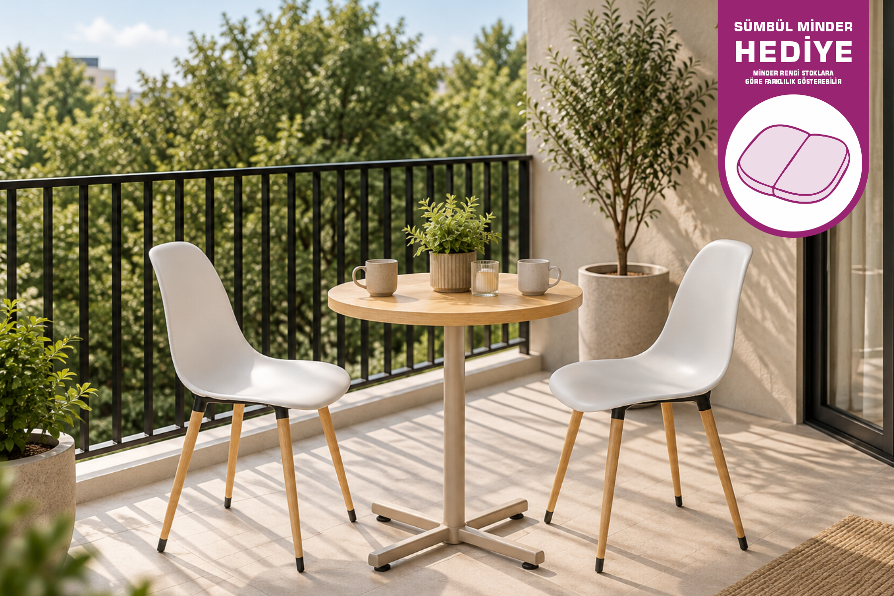Eames Sandalye Payas Metal Ayak Mutfak Bahçe Balkon Bistro ve Cafe Masa Takımı 70x70 Cm Beyaz - Vizon/Naturel