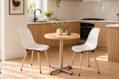 Eames Sandalye Payas Metal Ayak Mutfak Bahçe Balkon Bistro ve Cafe Masa Takımı 70x70 Cm Beyaz - Vizon/Naturel