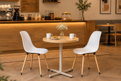 Eames Sandalye Payas Metal Ayak Mutfak Bahçe Balkon Bistro ve Cafe Masa Takımı 70x70 Cm Beyaz - Vizon/Naturel