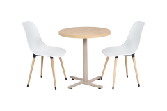 Eames Sandalye Payas Metal Ayak Mutfak Bahçe Balkon Bistro ve Cafe Masa Takımı 70x70 Cm Beyaz - Vizon/Naturel