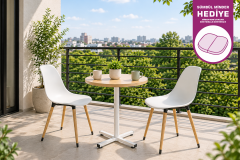 Eames Sandalye Payas Metal Ayak Mutfak Bahçe Balkon Bistro ve Cafe Masa Takımı 70x70 Cm Beyaz - Beyaz/Naturel