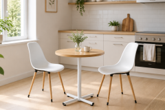 Eames Sandalye Payas Metal Ayak Mutfak Bahçe Balkon Bistro ve Cafe Masa Takımı 70x70 Cm Beyaz - Beyaz/Naturel