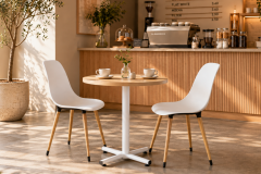 Eames Sandalye Payas Metal Ayak Mutfak Bahçe Balkon Bistro ve Cafe Masa Takımı 70x70 Cm Beyaz - Beyaz/Naturel