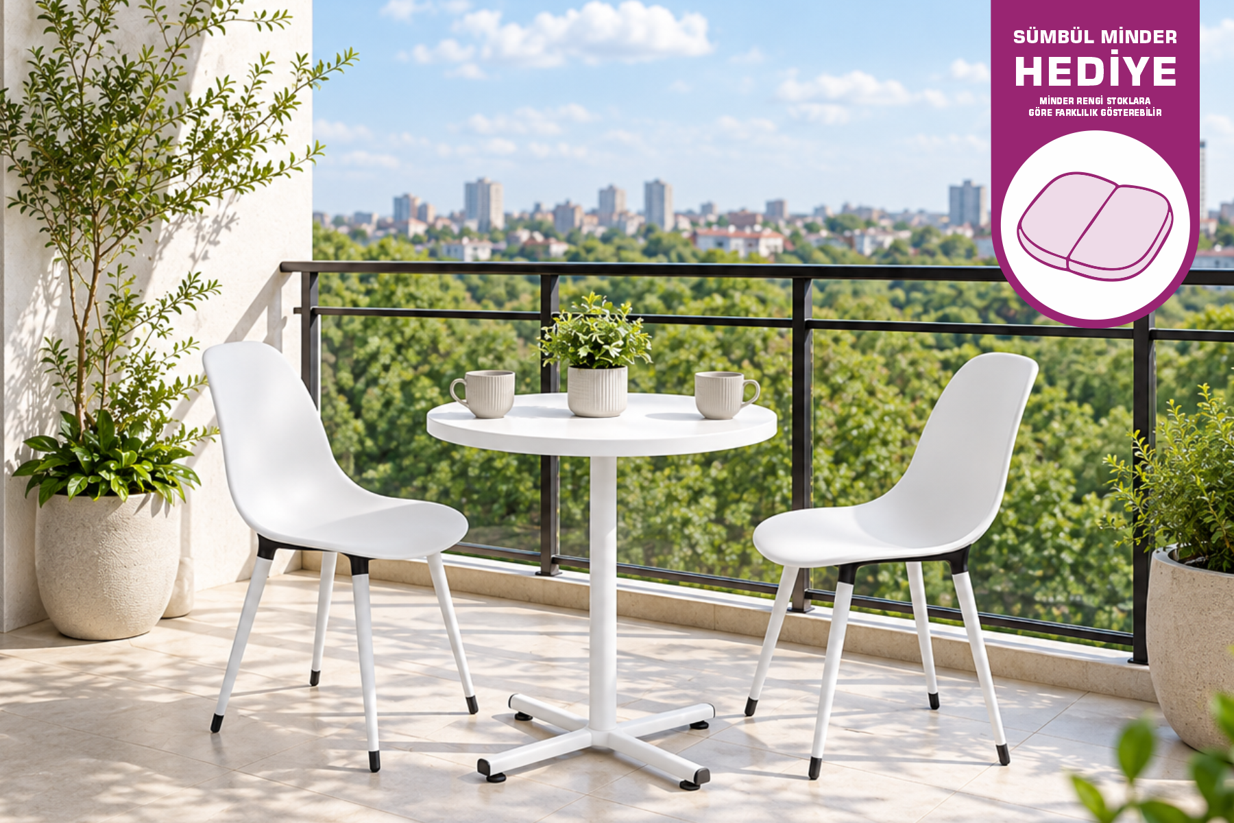 Eames Sandalye Payas Metal Ayak Mutfak Bahçe Balkon Bistro ve Cafe Masa Takımı 70x70 Cm Beyaz - Beyaz/Beyaz